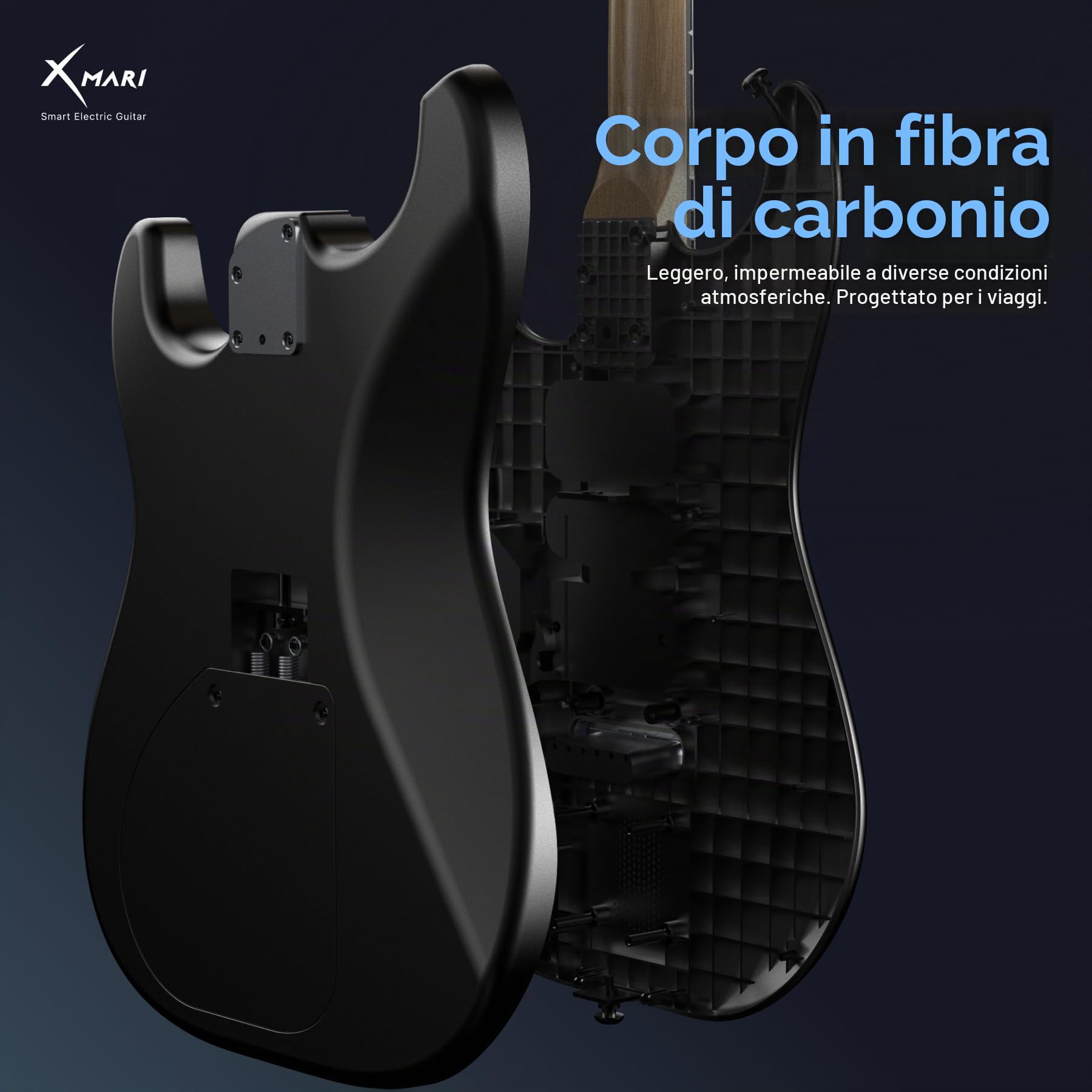 Enya XMARI - Chitarra elettrica intelligente con effetti DSP integrati, 4 preset, registrazione USB-C OTG, uscita cuffie, pickup in ceramica personalizzati, corpo in fibra di carbonio, con custodia