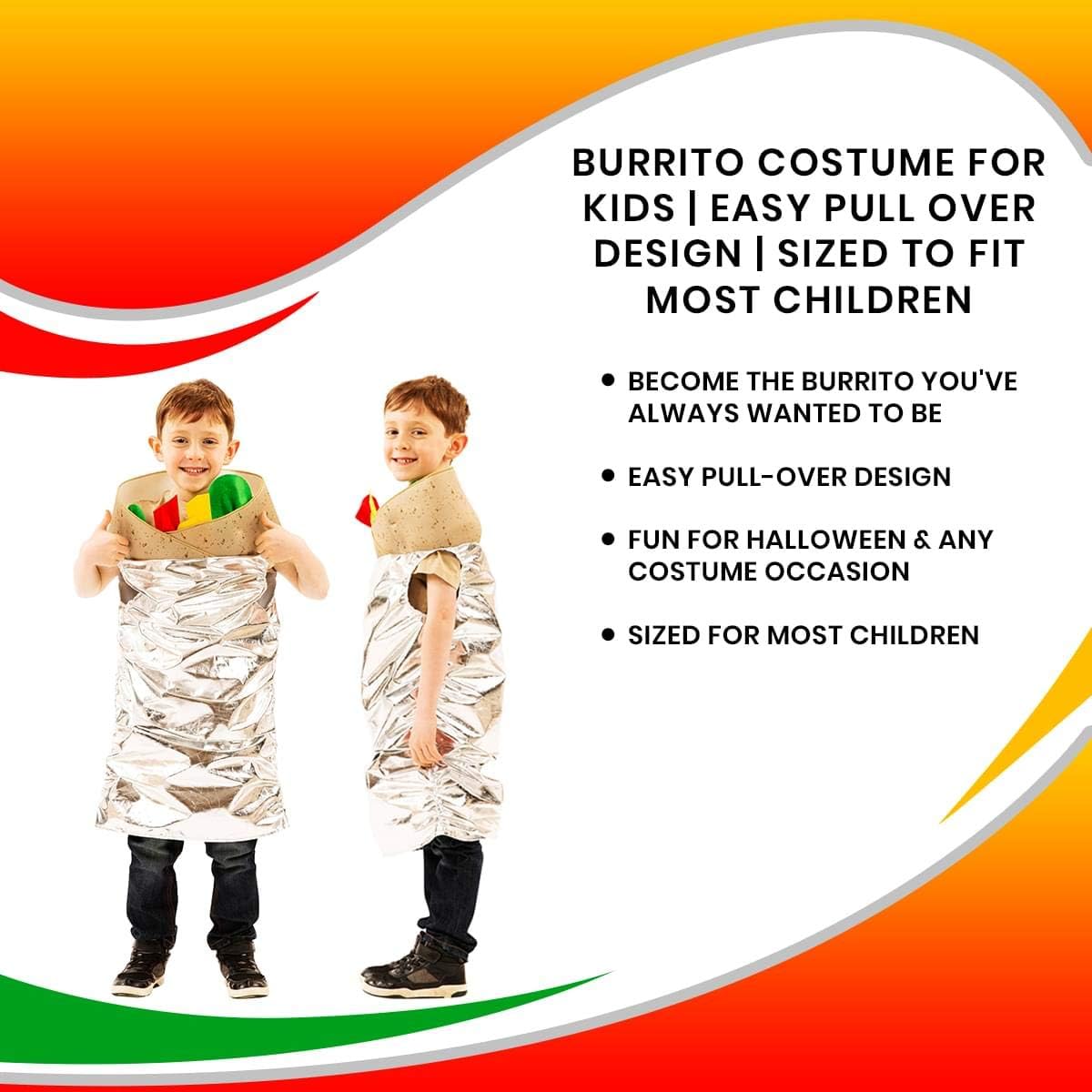 Burrito Costume For Kids | Fun & Festive Halloween & Cosplay Outfit | Easy Pull Over Design | Sized To Fit Most Children