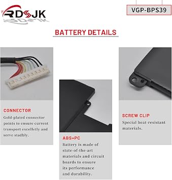 VGP-BPS39 Laptop Battery for Sony Vaio Tap 11 11.6 SVT1121H4EB SVT11213CXW SVT112A2WL SVT11213CXB SVT11213CGW SVT11215CW SVT112A2WM SVT112A2WP SVT112A2WT SVT11213CGW SVT11219SCW SVT11223CGW 7.5V 29Wh