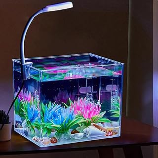 Glorlliant Aquarium Starter Kits, Small Fish Tank with Clamp Light, Anti Slip Base Aquarium Tank for Living Room Office Decor,13x13x15cm