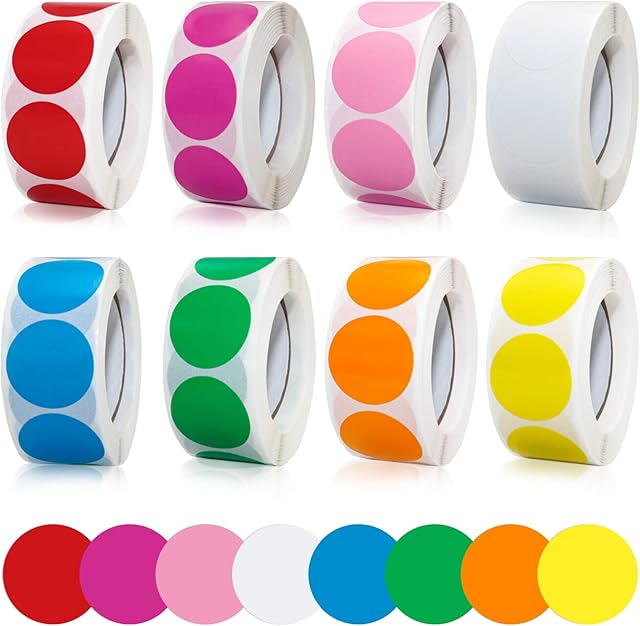 Coloured Dot Stickers Circle Sticker - 4000PCS Round Sticker Dots Set Color Coding Labels Sticky 1 Inch 2.5cm Self-Adhesive 8 Colors 8 Rolls for Office
