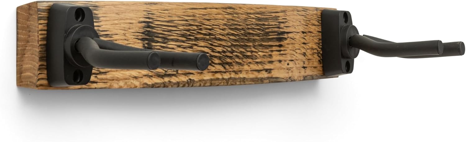 18" Whiskey Barrel Stave Guitar Hanger – Wall Mount for 2 Guitars – Choice of Finish and Optional Barrel Hoop Accents (Natural)