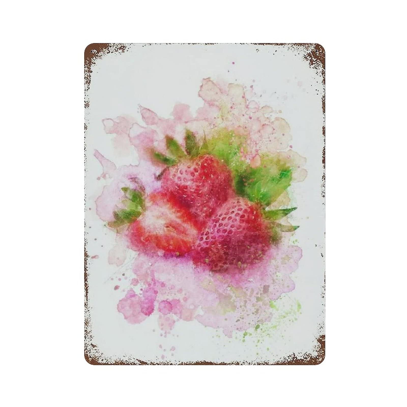 Metal Tin Sign Strawberry Watercolor Print Berry Vintage Tin Poster Metal Sign Wall Decoration Country Kitchen Home Garage Decor 16"x12"