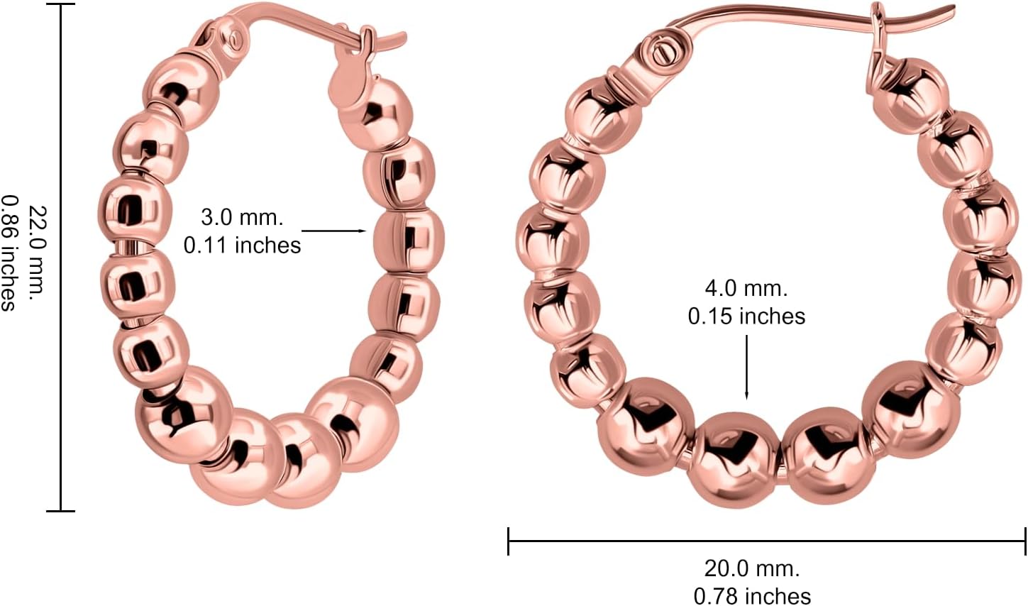 Hoops & Loops 925 Sterling Silver Graduated Beaded 20mm Round Click-Top Hoop Earrings for Women Teen Gidls | Silver, Yellow Gold, Rose Gold Flashed - Image 6