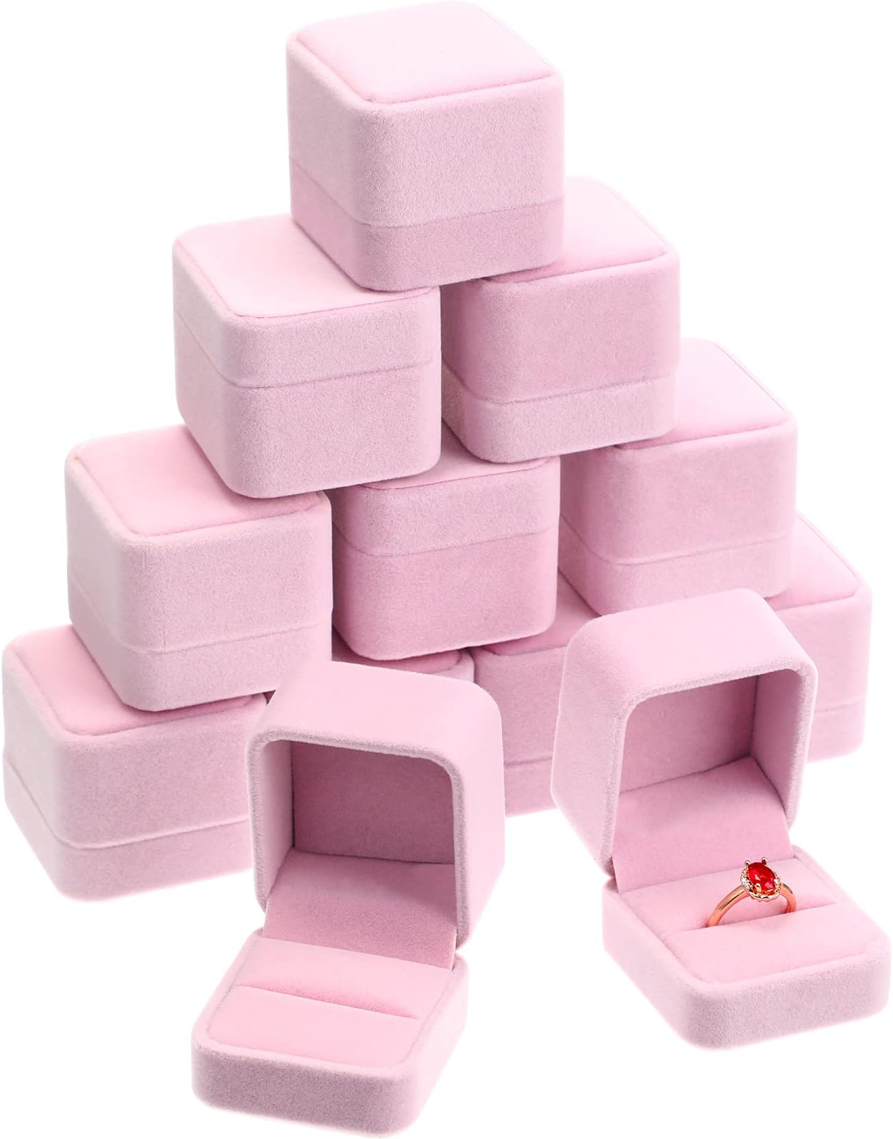 Zhanmai 12 Pcs Velvet Ring Box Jewelry Box Earring Jewelry Case Gift Boxes for Women Wedding Anniversary 2.12 x 1.77 x 2 Inch(Pink)