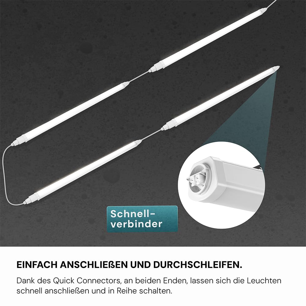 LUXULA 4x LED Feuchtraumleuchte 120cm Wannenleuchte 36W 4000K Neutralweiß 4320lm - Verknüpfbar - IP65 Wasserdicht - LED Werkstattlampe flach Kellerlampe Garagenlampe - Reihenschaltung