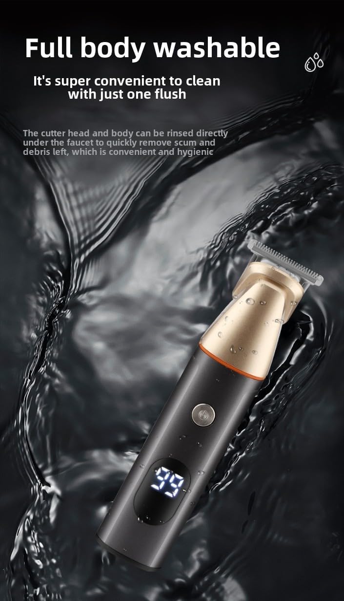 Waterproof Hair Trimmer Set, LCD Display, USB Rechargeable, Multiple Attachments for Hair, Beard, Body, Nose