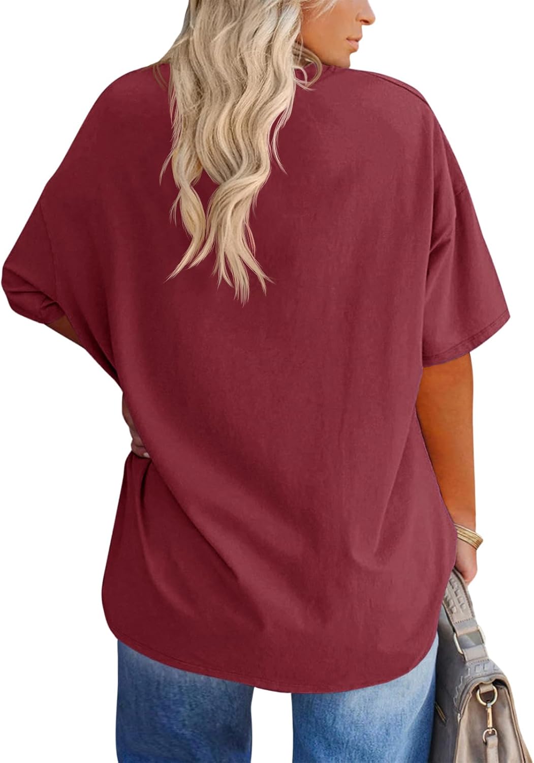 Women's Plus Size V Neck T Shirts Summer Half Sleeve Tees Casual Loose Fit Cotton Tunic Tops - Image 2
