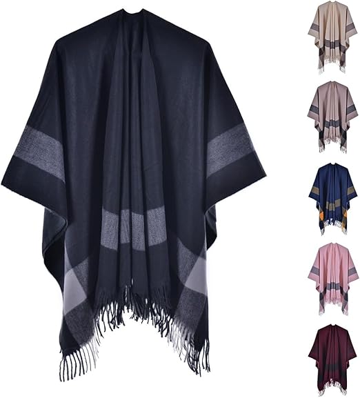 Genérico Bufanda Cerrada Bufanda De Punto De Color Sólido Cálido De Invierno A La, Chal Grueso De Ganchillo, Capa Con Manga Para Mujer Fular Mujer Granate (Navy, One Size