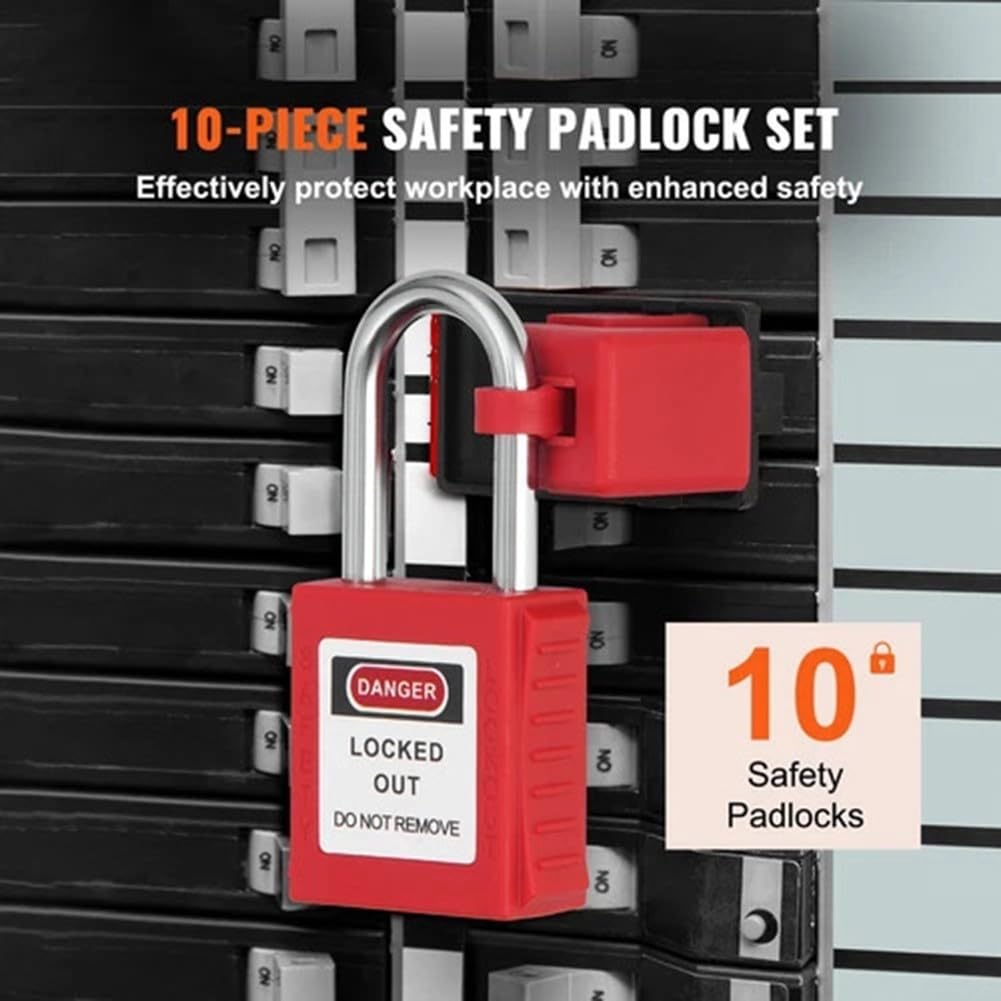 Zoegneer Lockout Tagout LOTO - Candado de seguridad con viga de acero y diferentes llaves, nailon a prueba de óxido, paquete de 10 para mantenimiento de equipos industriales y bloqueo de aislamiento