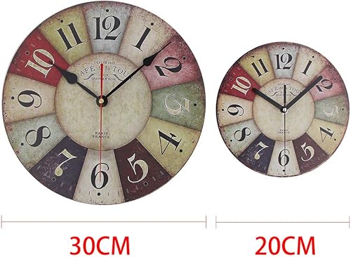 Miniatura 6 de Timelike Reloj de pared de madera de MDF, estilo retro, estilo retro, estilo rústico, estilo retro, reloj de pared de cuarzo (12 pulgadas, colorido)