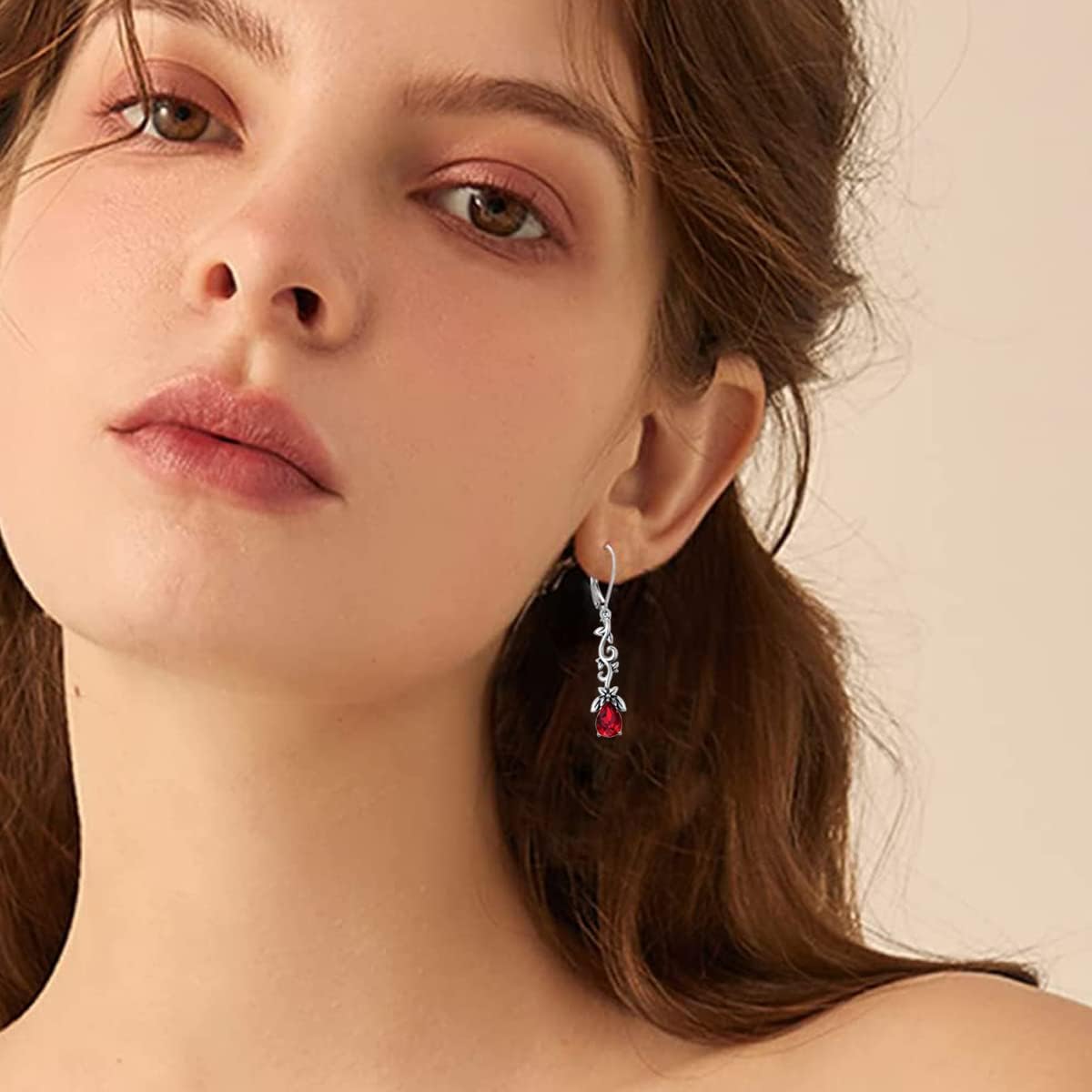 925 Sterling Silver Vintage Oxidized Branches Dangle Drop Leverback Earrings with 8 * 6mm Simulated Birthstone Crystal, Christmas Earrings Gifts for Women