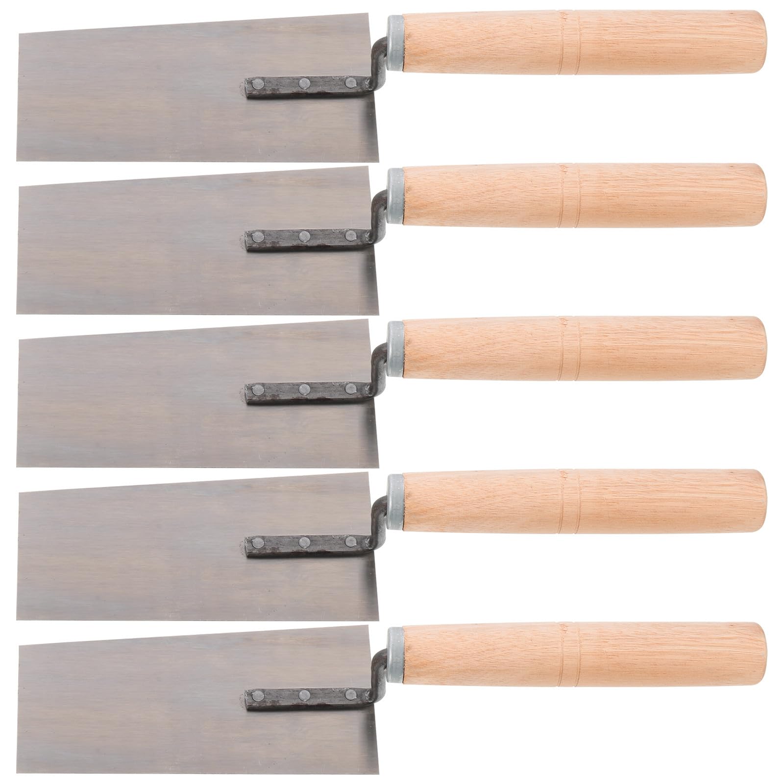 Spatules de Construction en Acier Inoxydable Manche en Bois Truelles à Plâtrer Lot de 5 pour Façonnage et Nivellement de Plâtre, Outil pour Maçonnerie et Carrelage