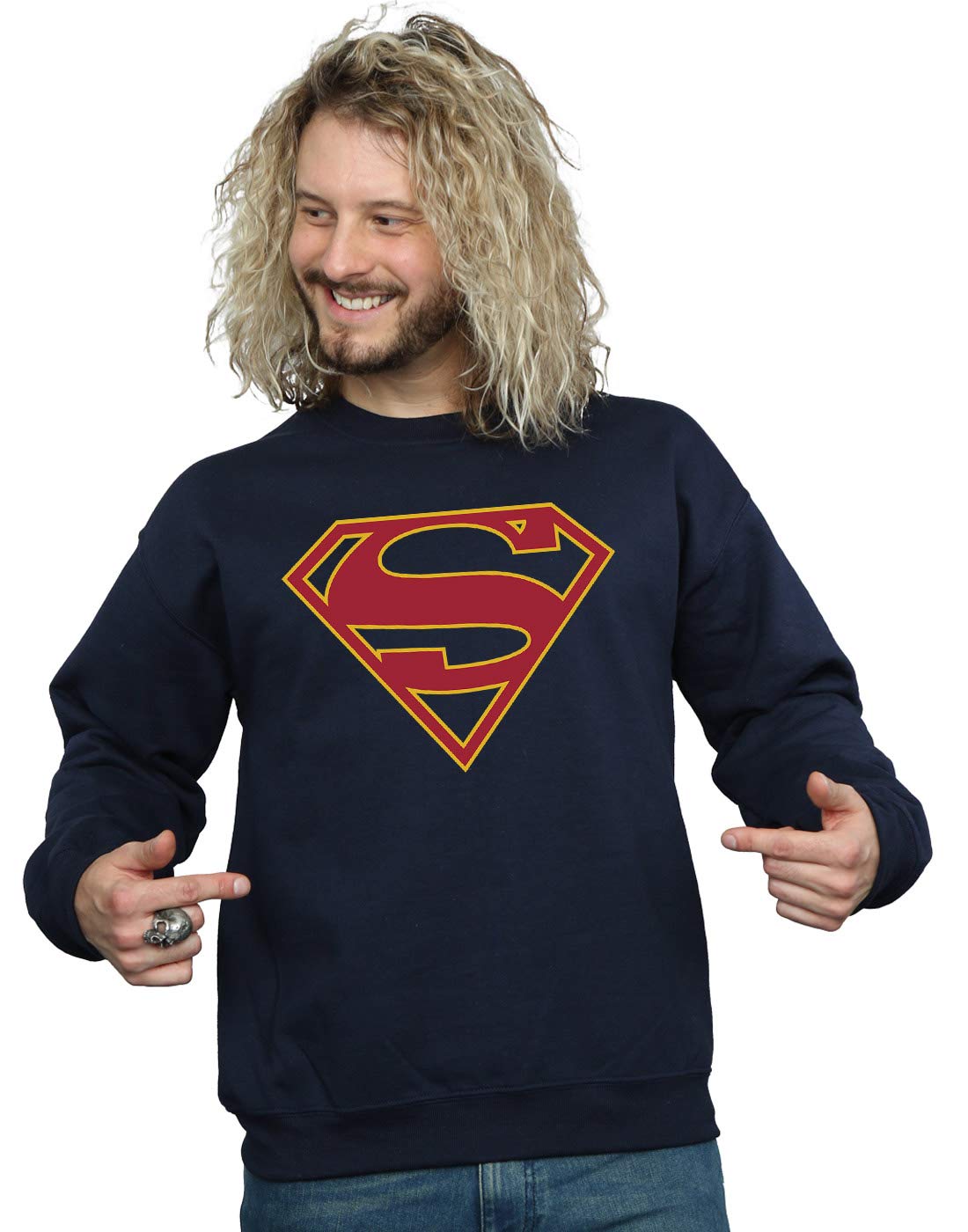 Absolute Cult Men's Navy Blue Dc Comics Supergirl Logo Sweatshirt Large