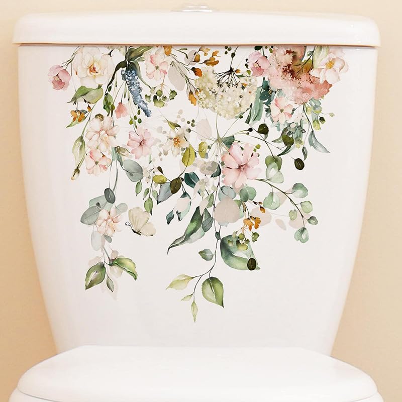 Toilettensitz-Aufkleber Mit Blumen & Blättern – Selbstklebend, Wasserdicht, Abnehmbar Fürs Badezimmer