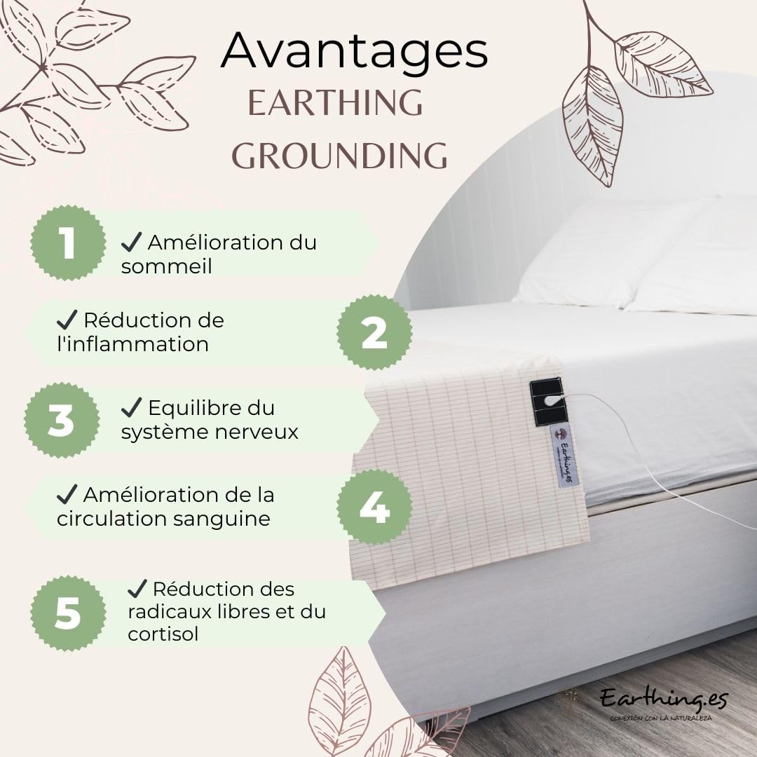 Drap De Mise à La Terre Earthing 200x90cm - Kit Sommeil Connecté Coton Bio GOTS