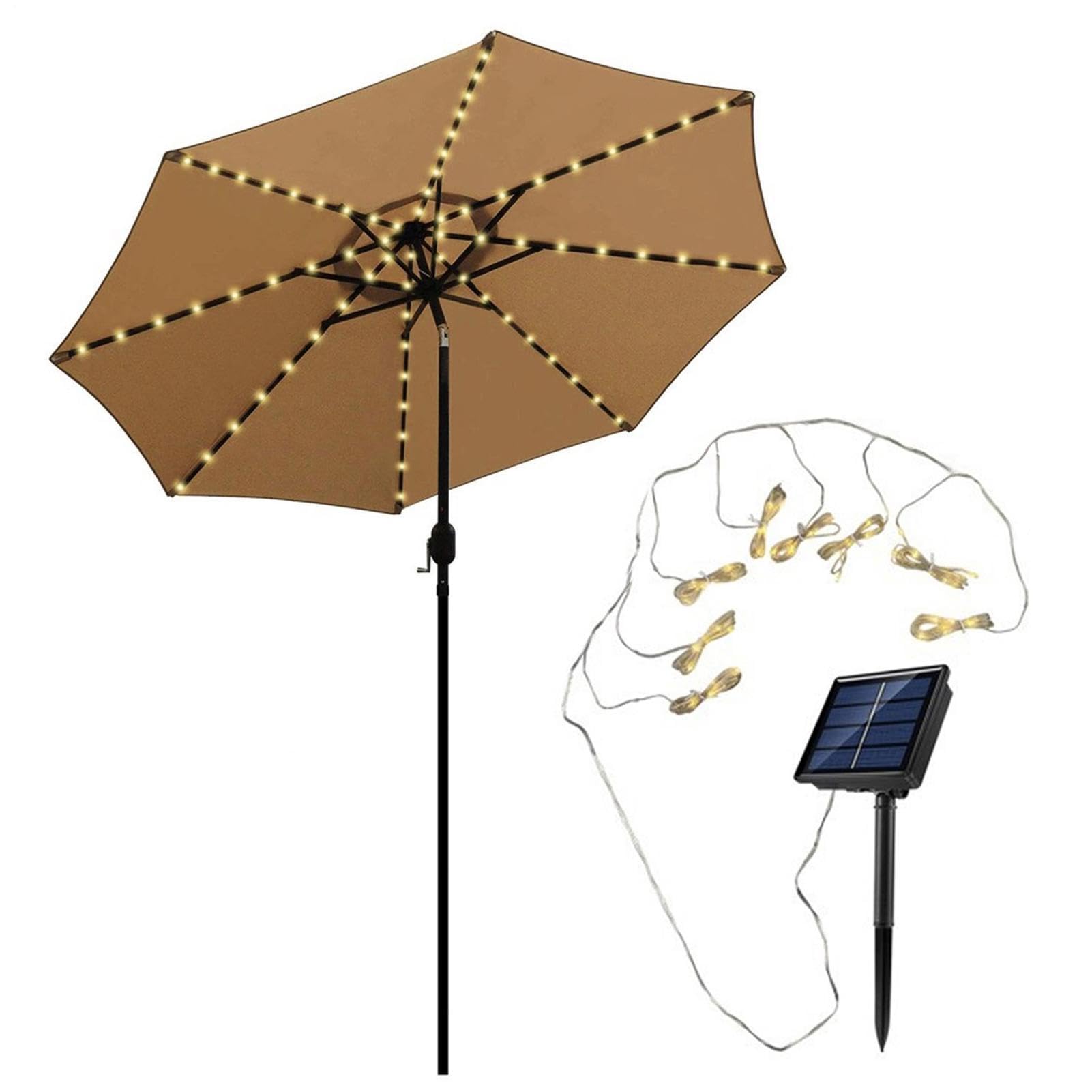 Solar Umbrella Light, Solar Powered Parasol Lights with 104 LED Parasol String, Waterproof Deck Umbrella String Lamp with 8 Lighting Modes, for Garden Patio Pool Backyard Lawn Deck