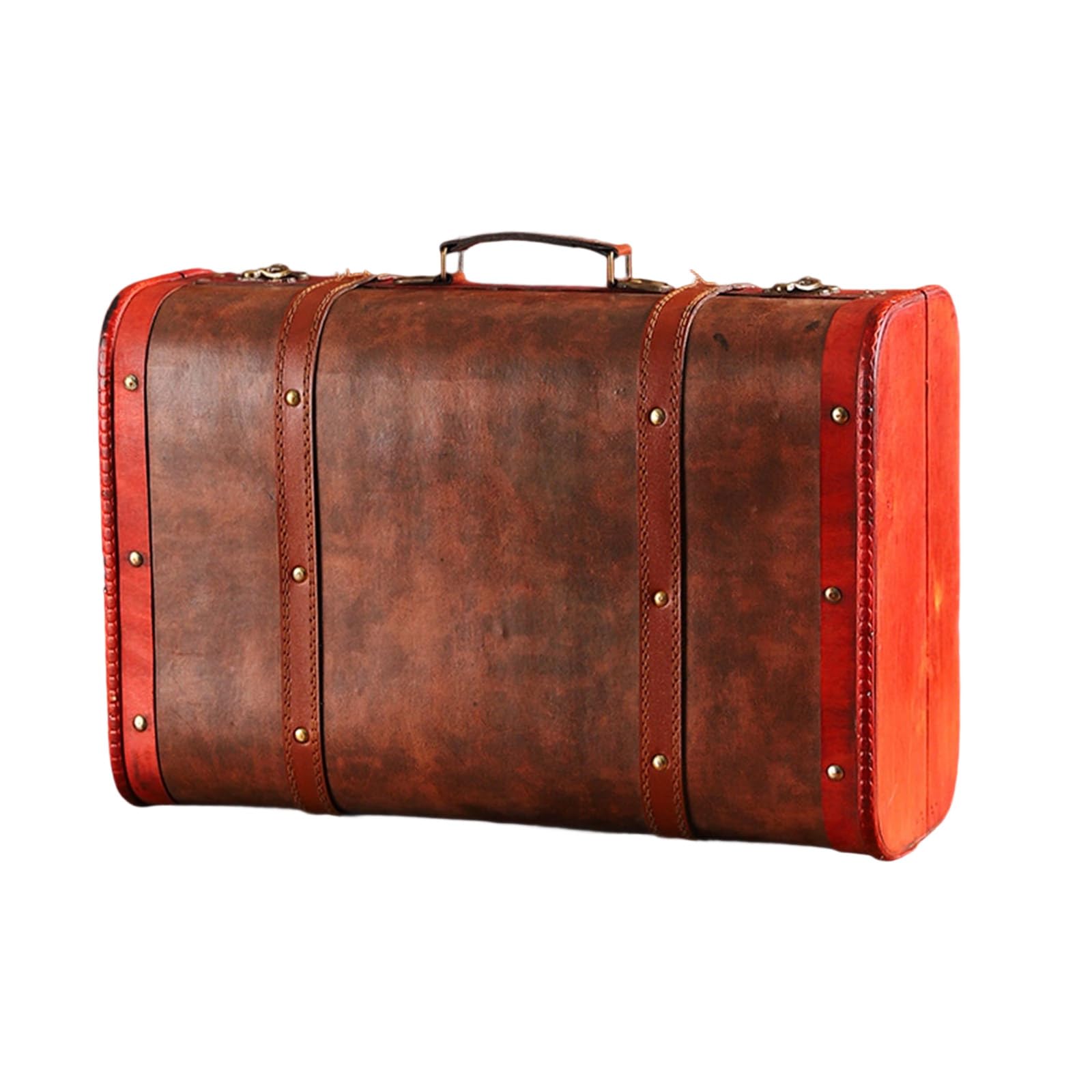 Elnwnnkc Chinese Carved Wooden Box with Faux Leather Handle, Travel & Home Storage for Jewelry Cosmetics Vintage Chinese Styles Wooden Trunk