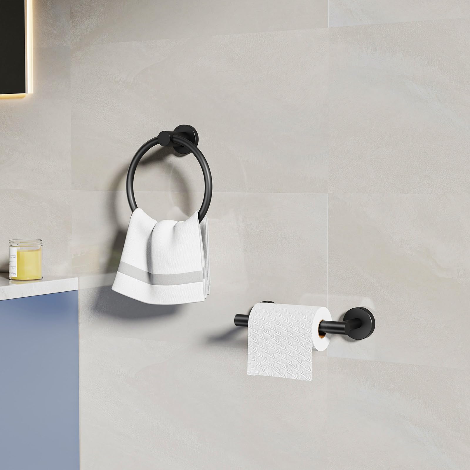 Matte Black Toilet Paper Holder & Towel Holder Bathroom Hardware Set — Amazon image 2