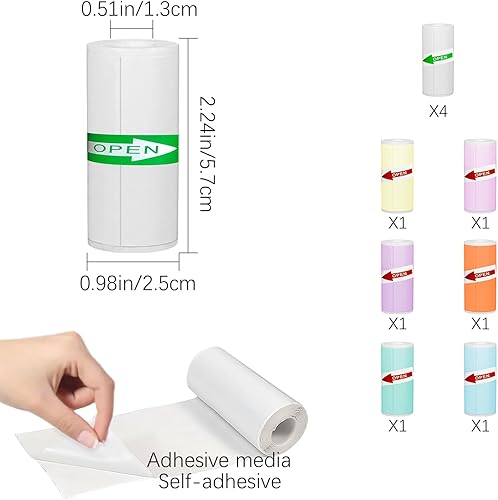 Miniatura 9 de 20 rollos de papel adhesivo para impresora térmica, 2.244 x 0.984 in, autoadhesivo, papel térmico imprimible, mini impresora de bolsillo, papel