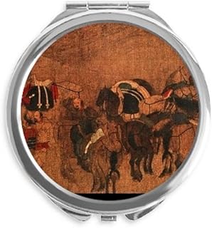 Tea Horse Road Chinese Painting Silk Road Hand Compact Mirror Round Portable Pocket Glass
