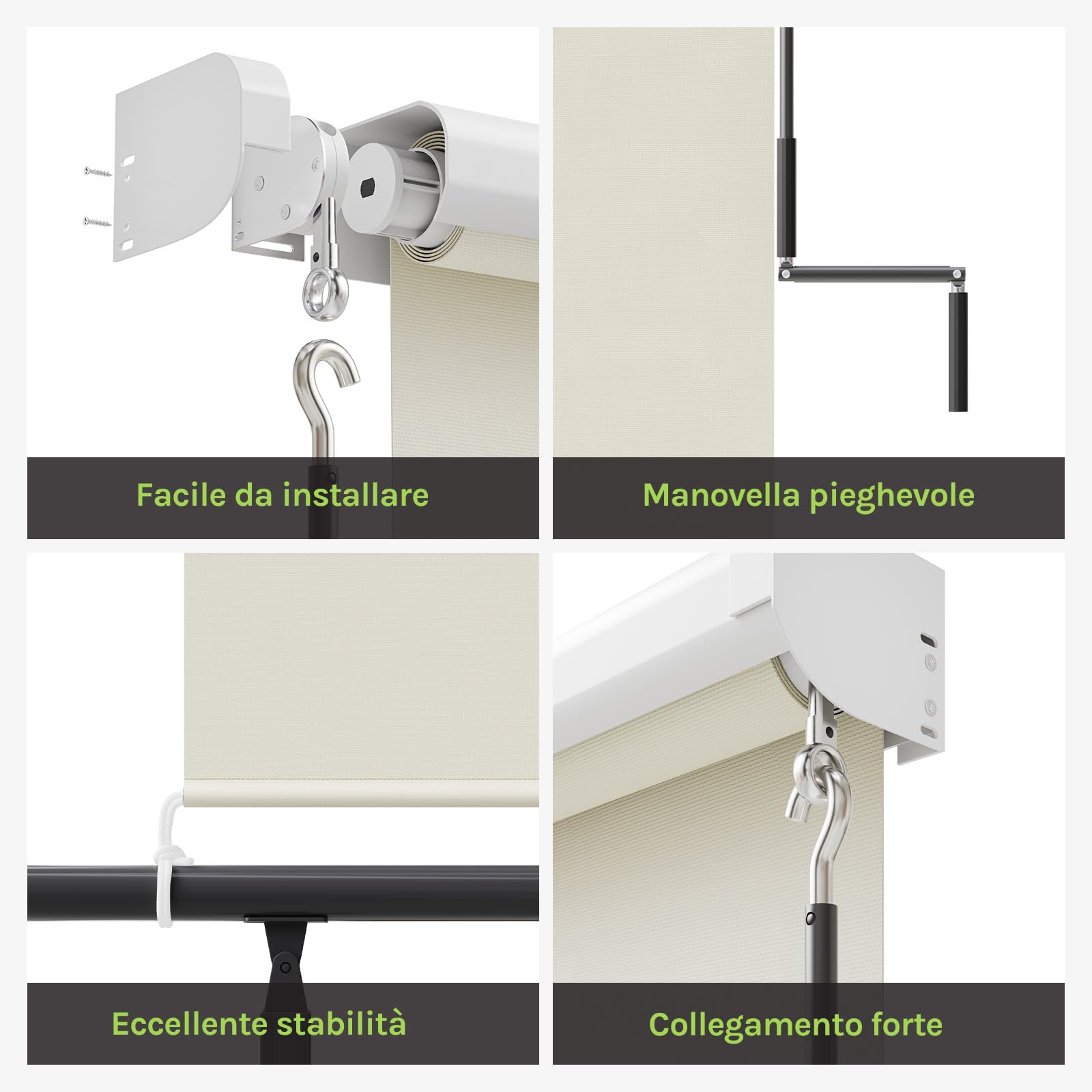 WOLTU Tenda da Sole Verticale a Rullo per Esterno 140x240 cm Beige