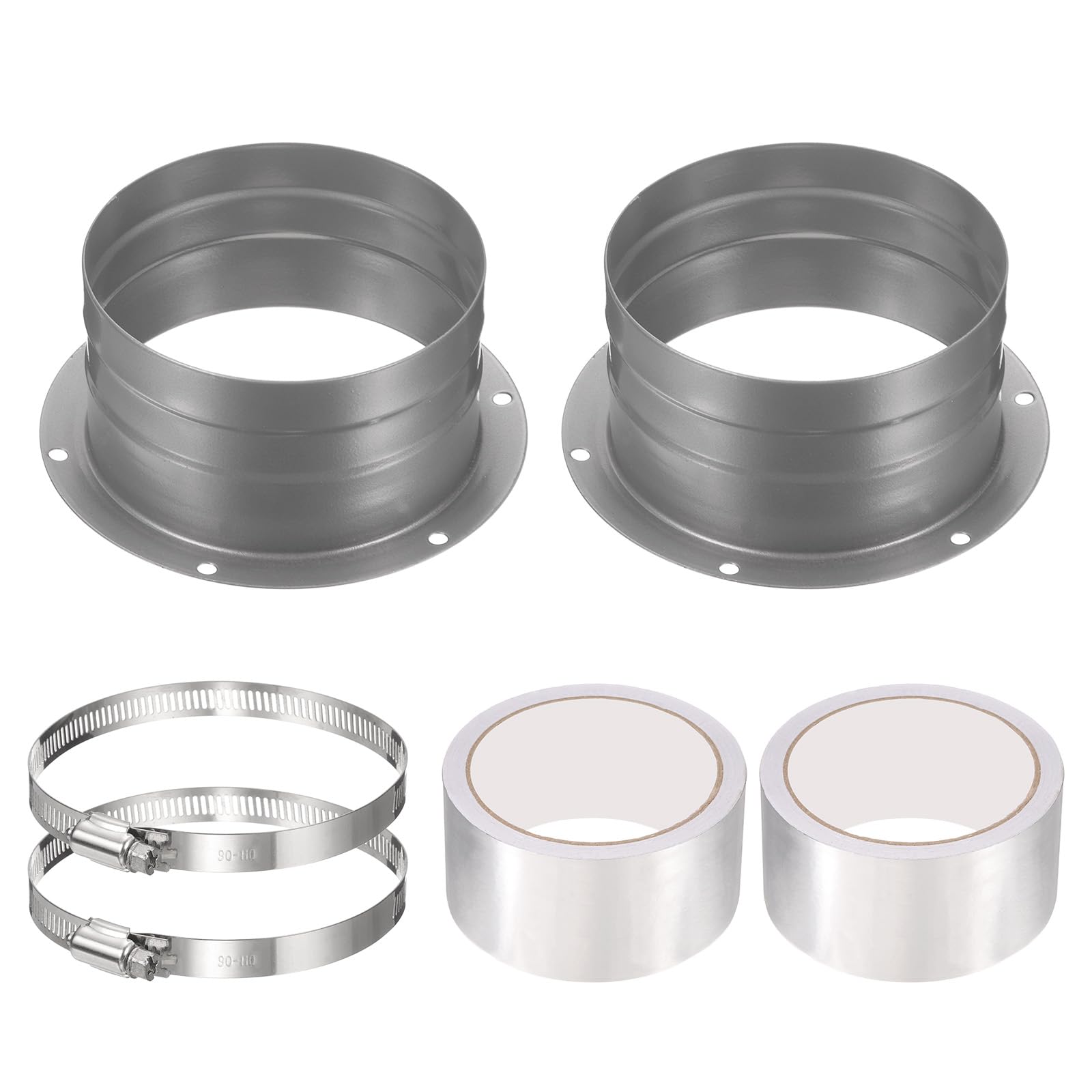 PATIKIL 4 Inch Duct Connector Flange, 2 Pack Galvanized Iron Straight Pipe Flange Dryer Vent Connector with Clamp for Air Heating Cooling Ventilation HVAC System, Silver