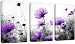 Purple Flowers Wall Art Colorful Landscape Nature Picture Canvas Wall Art Modern Artwork for Bedroom Bathroom Decoration Framed Ready to Hang 12" x 16" x 3 Pieces