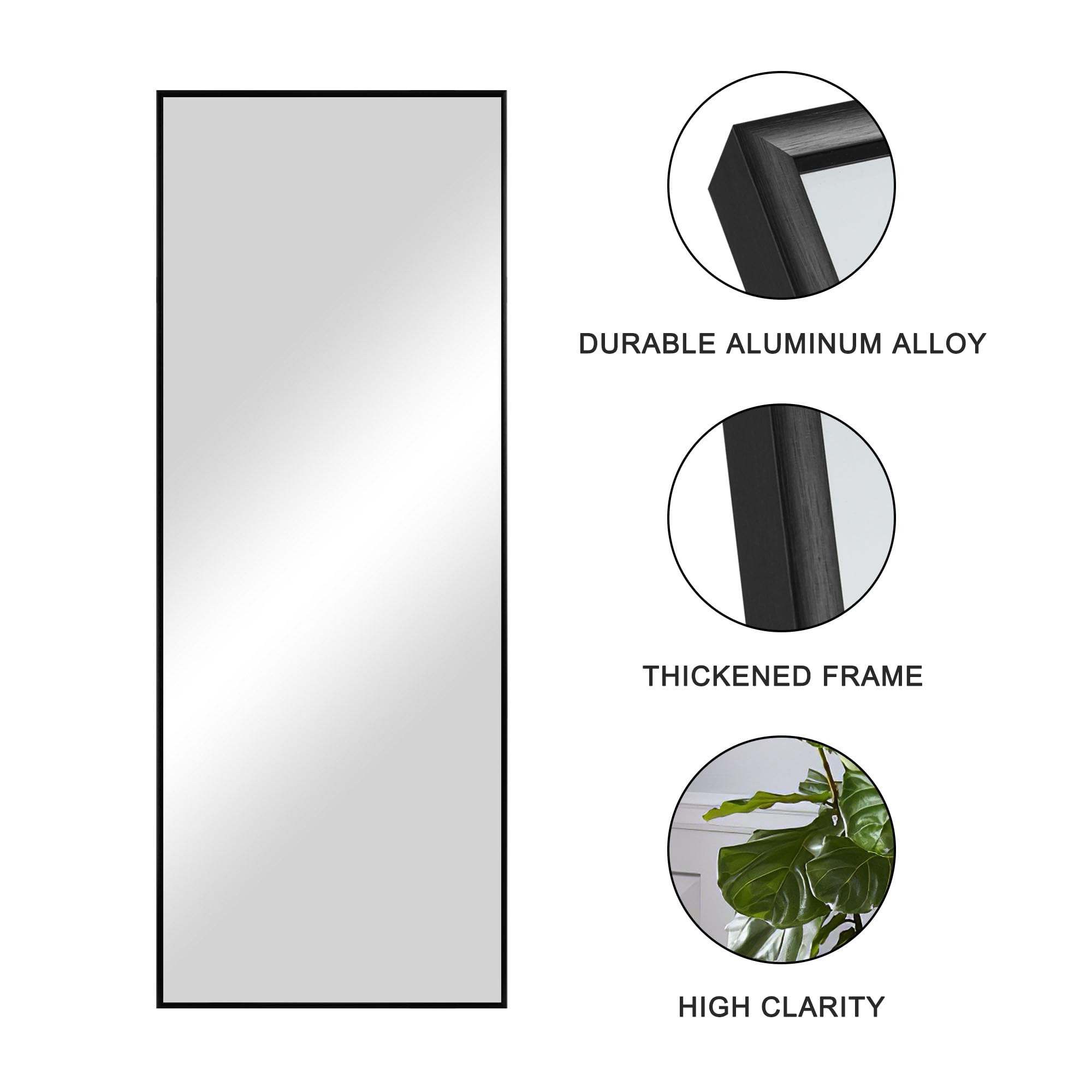 GlasFlength 51"Ã—16" Full Body Mirror Full Length Mirror with Black Aluminum Alloy Frame Mirror Full Length with Stand Wall Mounted Mirror Hanging Mirror for Wall Bedroom Bathroom Living Room Decor