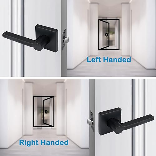 Miniatura 4 de HISAFE X-1601-PS-6P - Manija de puerta de paso, manija de puerta sin bloqueo, manija de puerta de alta resistencia, acabado negro mate, apertura a