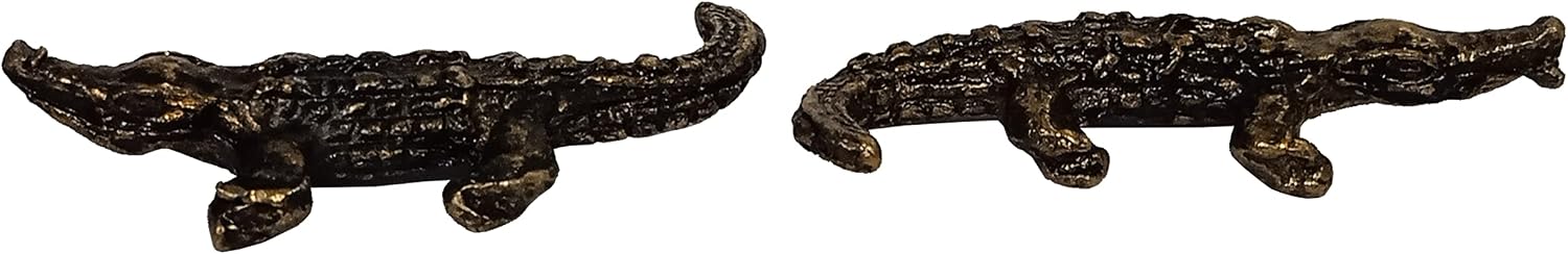 Purpledip Metal Miniature Statue Crocodile Pair: Collectible Set of 2 Figurines (11235A)