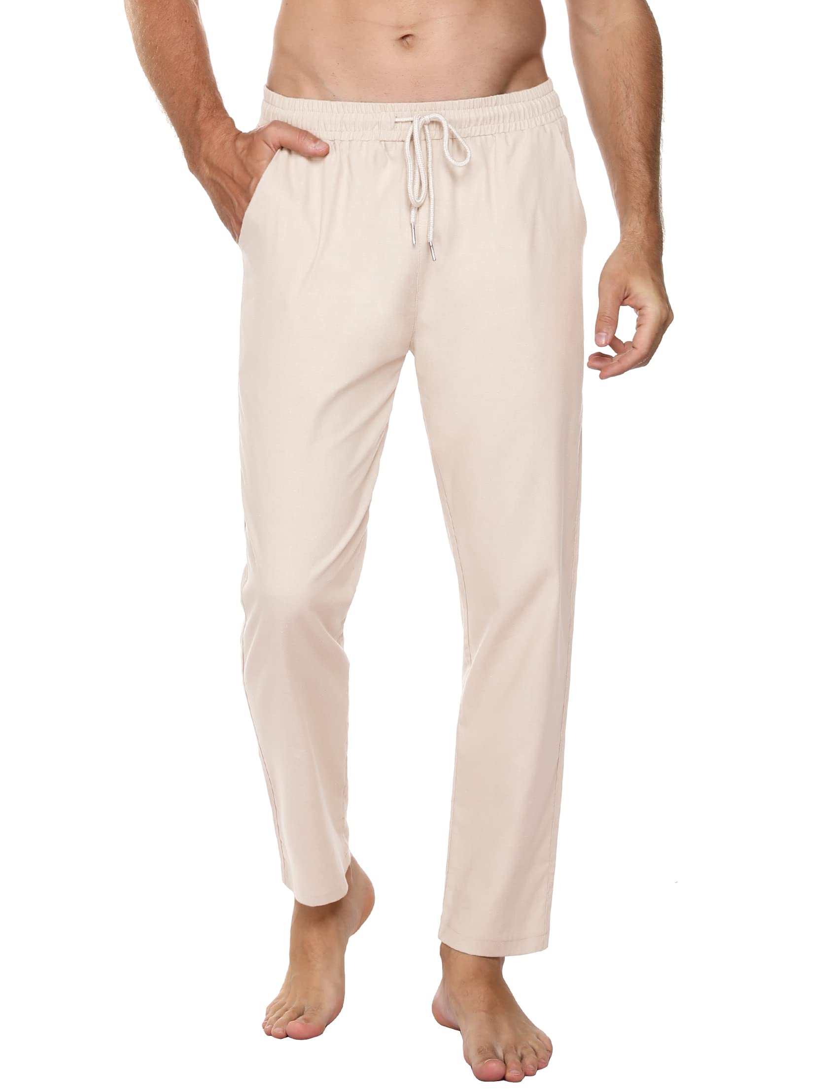 Sykooria Herren Leinenhose Lang Leichte Freizeithose Bequeme Jogginghose Casual Wanderhose Outdoorhose