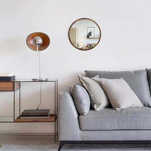 Miniatura 348 de JJUUYOU Espejo circular de pared redondo para baño, espejo de tocador gris, pequeño círculo decorativo para pared, marco de madera, espejo