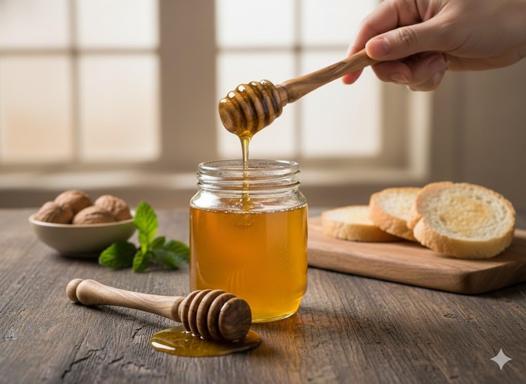 Zuluf Olive Wood Honey Dipper Set of 2, Handcrafted Wooden Honey Spoon Server Stick 5.5 Inch, Grooved Head Drizzler for Honey Syrup, Smooth Ergonomic Handle Kitchen Breakfast Tea Tool image 3