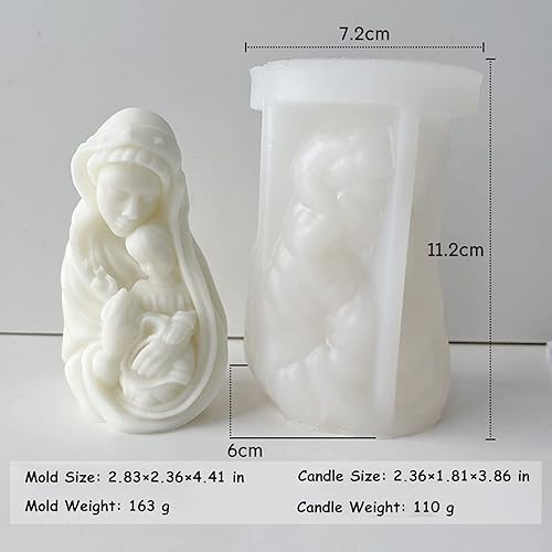 Miniatura 2 de ZAKVOOR 3D Virgin Mary Silicone Candle Mold Blessed Godmother with Baby Jesus Resin Casting Silicone Mold for DIY Aromatherapy Candles Wax Plaster