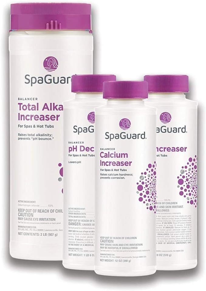 SpaGuard Balancer Bundle for Spas & Hot Tubs, pH Decreaser, pH Increaser, Alkalinity Increaser, Calcium Increaser, 2 Pack