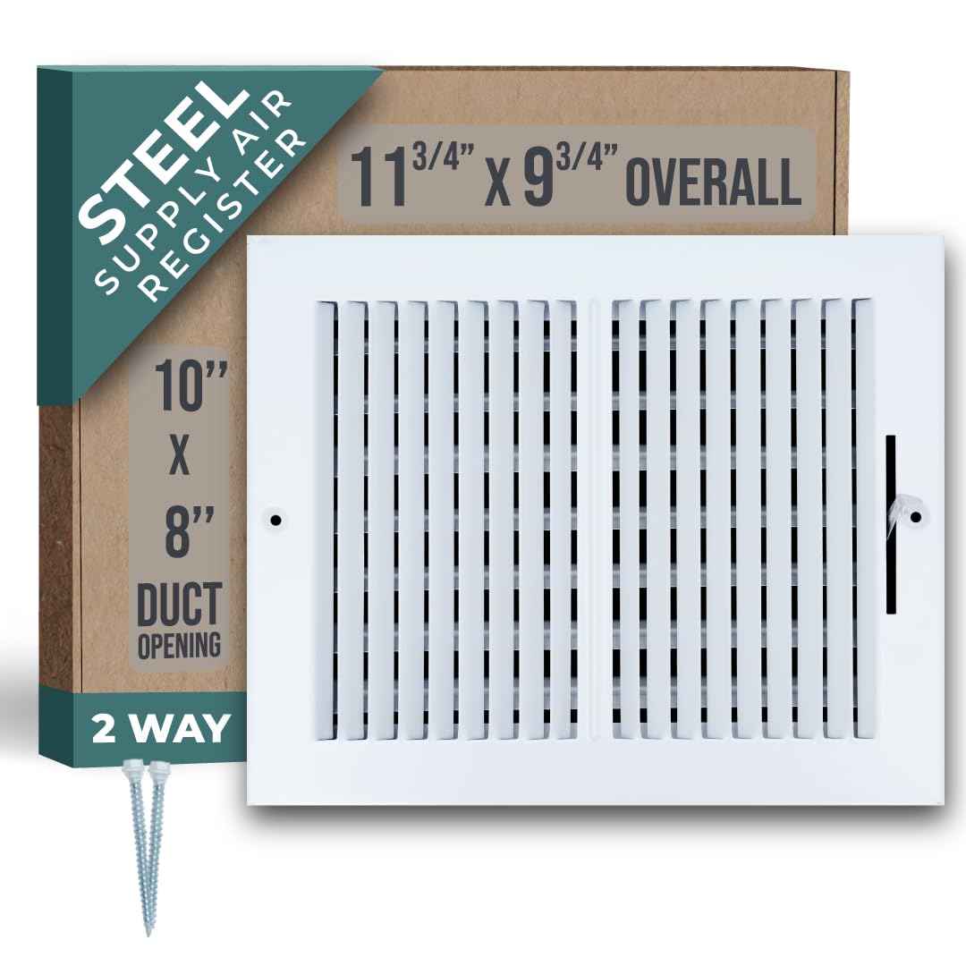 Handua 10"W x 8"H [Duct Opening Size] 2 Way Steel Air Supply Diffuser | Register Vent Cover Grill for Sidewall and Ceiling | White | Outer Dimensions: 11.75"W X 9.75"H for 10x8 Duct Opening