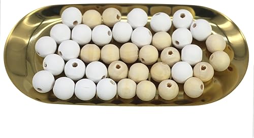 Miniatura 3 de 200 cuentas de madera blanca de 0.631 pulgadas (0.630 in), cuentas gruesas para hacer llaveros, manualidades, casa de campo, decoración del hogar y
