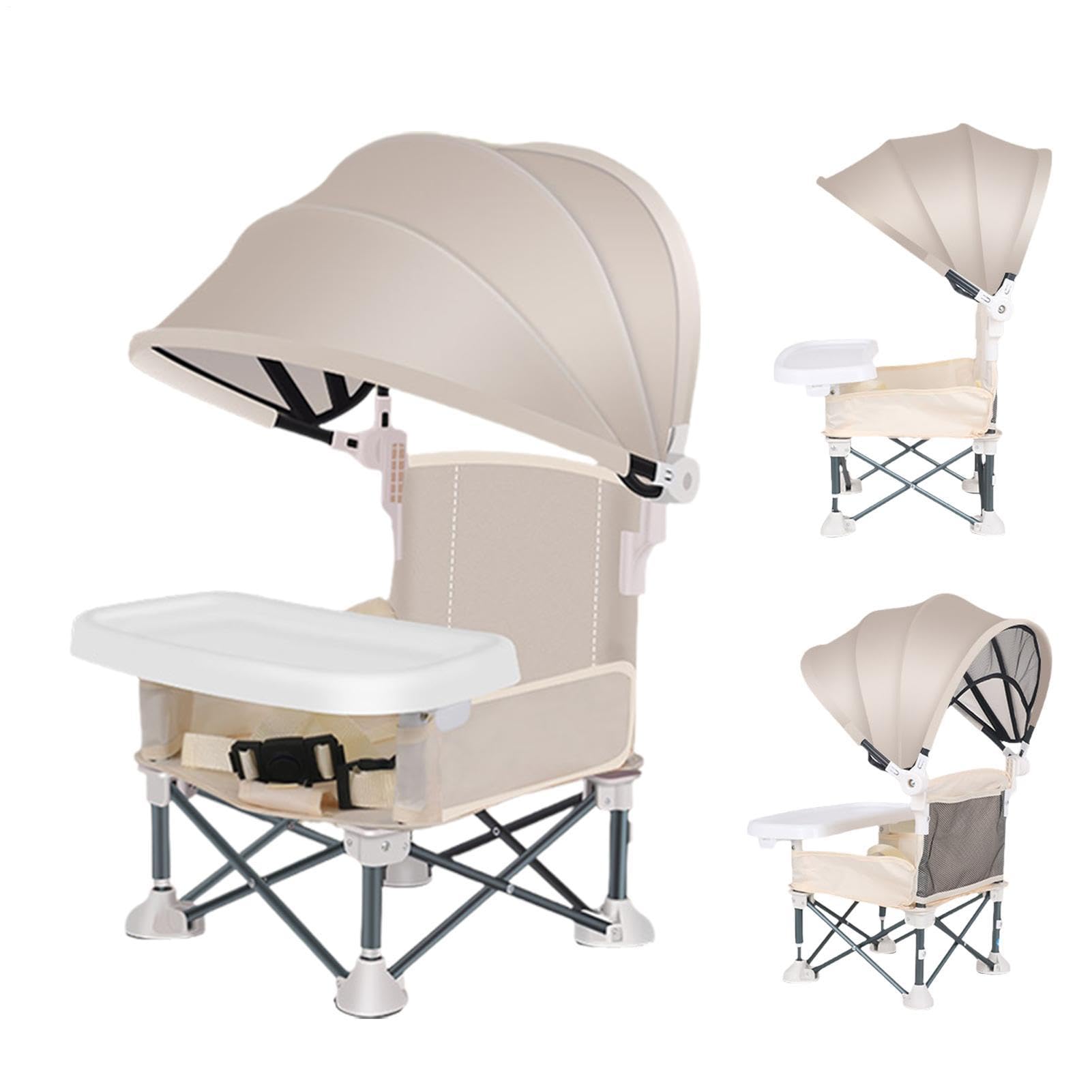 Chaise Portable Pour Bébé Repas Siège Enfant Extérieur Plateau Amovible | Chaise Repliable pour Bébé avec Store pour Extérieur Maison Pelouse Plage Camping