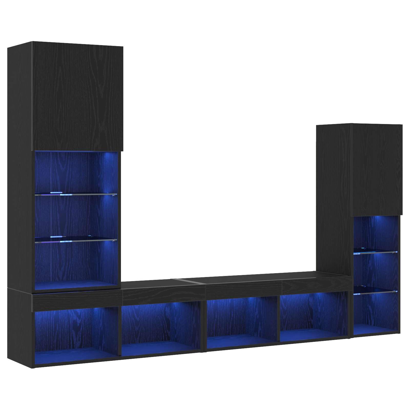 Mueble TV 4 piezas roble negro madera multicapa 190 x 30 x 132 cm