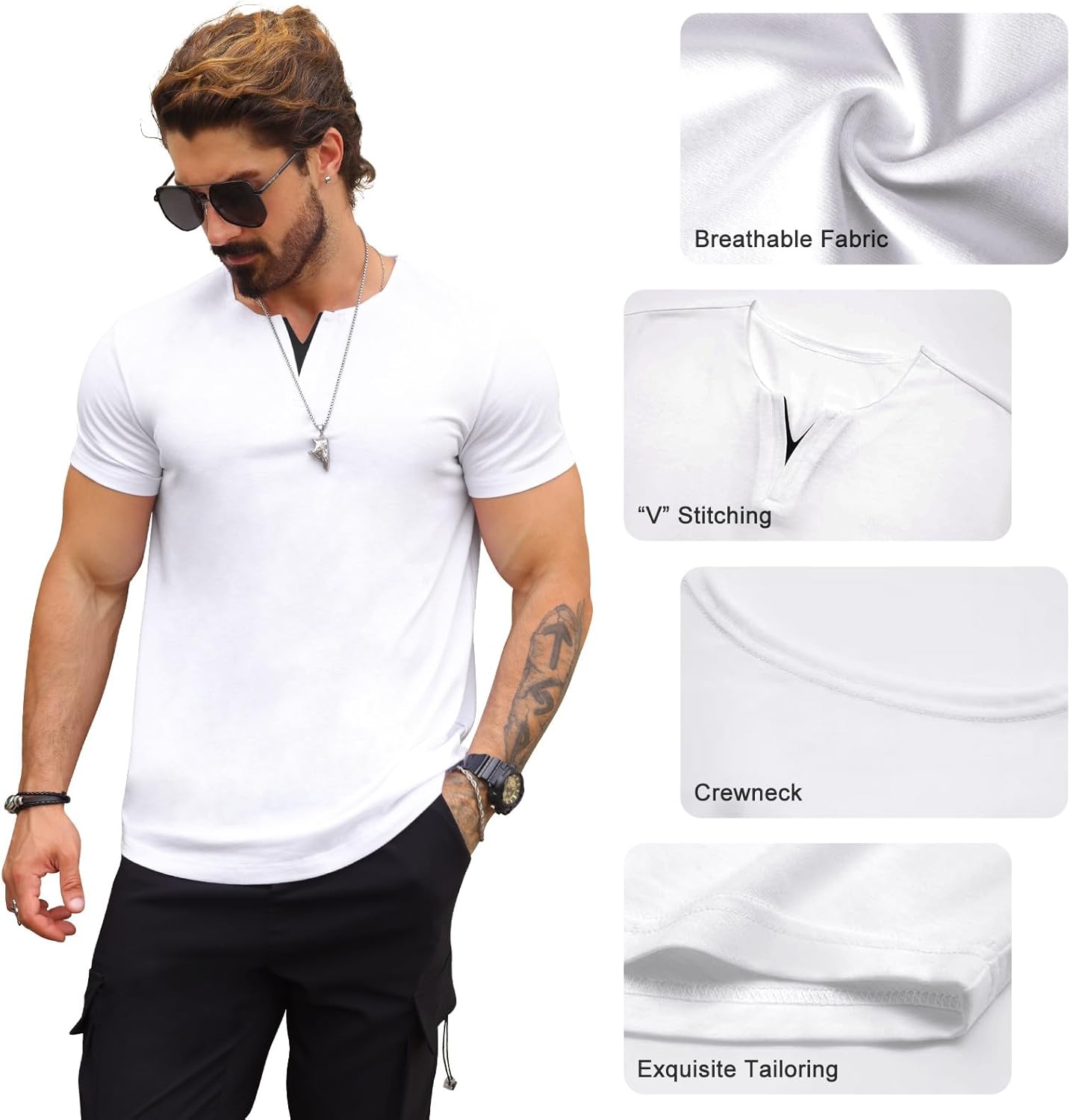 Mens V-Neck T Shirts Casual Fashion Longline Shirt Tee for Men - Image 5