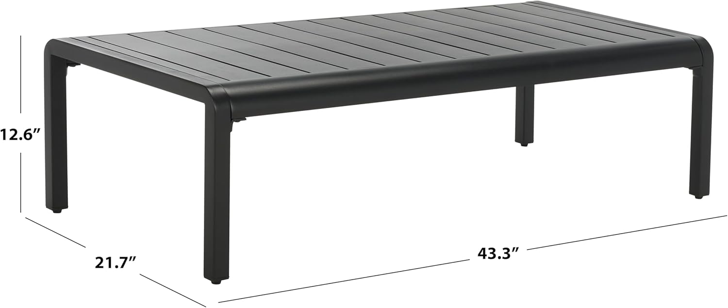 SAFAVIEH Outdoor Couture Patio Furniture Guam Black Aluminum Slatted Coffee Table