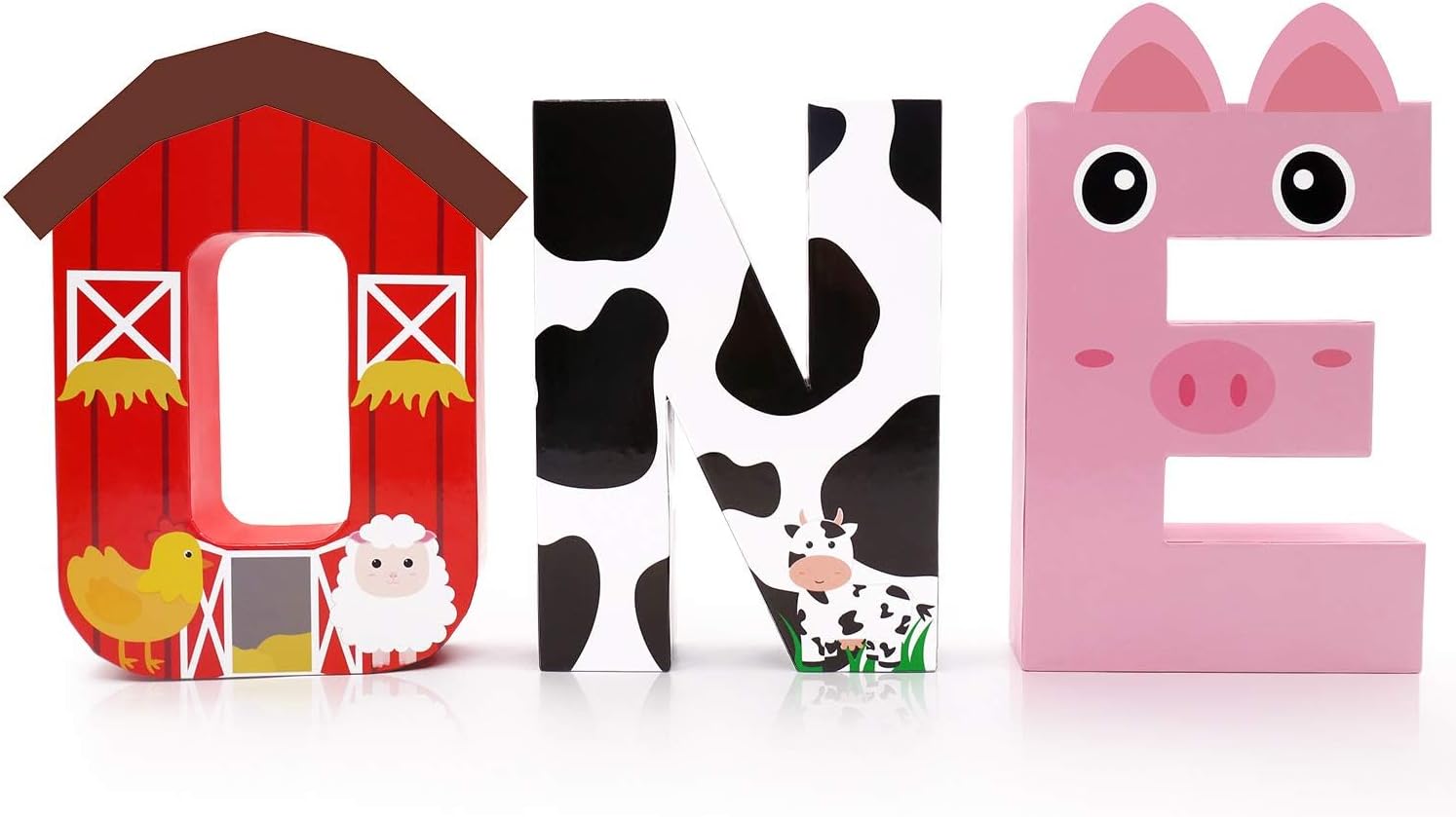 Farm Animal One Letter Sign Barnyard 1st Birthday Party Decoration Freestanding Paper Mache Letters Cake Smash Photo Props Centerpiece Supplies