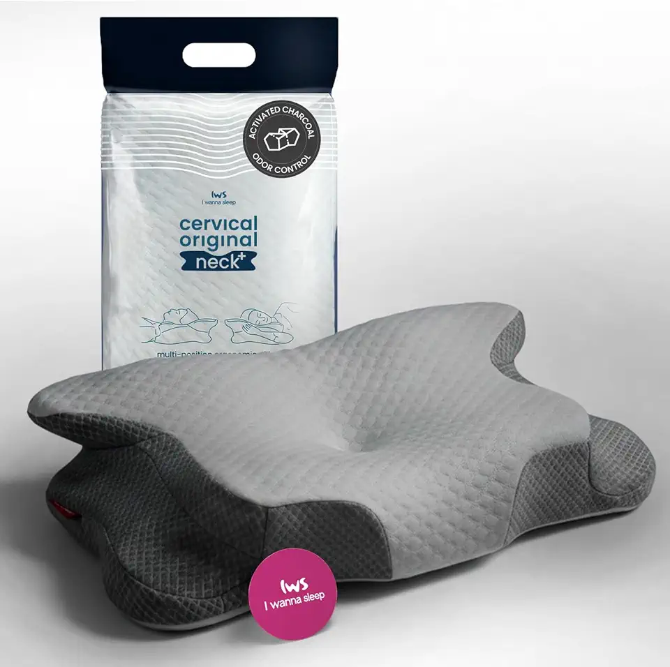 Travesseiro Cervical Original Neck Plus Charcoal - I wanna sleep - Carvão Ativado e Tratamento Anti Alérgico que Ajuda a Eliminar Dores Cervicais Adaptando-se as 15-20 Mudanças de Posição por Noite.