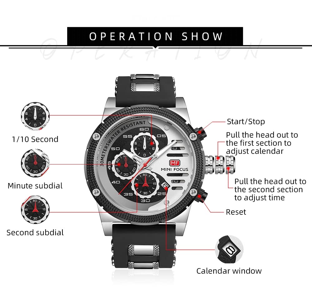 AIMES Mens Watches for Men Casual Chronograph Waterproof Sport Military Watch Analog Quartz Movement Stylish Luxury Dress Wrist Watch Elegant Gift Watch for Men