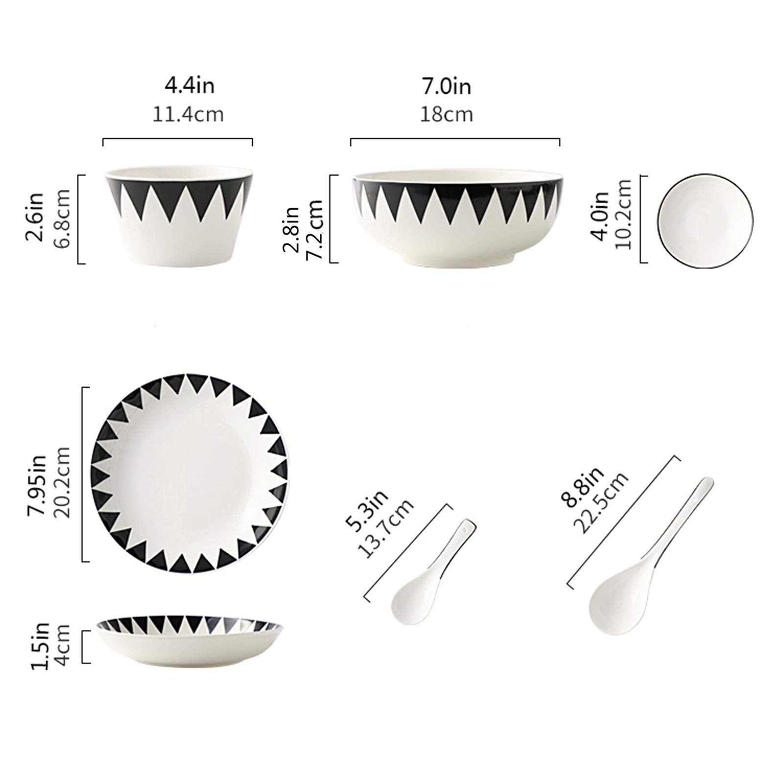 H3TF5J Ceramiczny zestaw zastawy stołowej, 10 sztuk płyt obiadowych wzorów geometrycznych, zmywarki i mikrofalowe bezpieczne, 2-osobowe miski domowe i talerze, zastawa stołowa na przyjęciu bankietowym