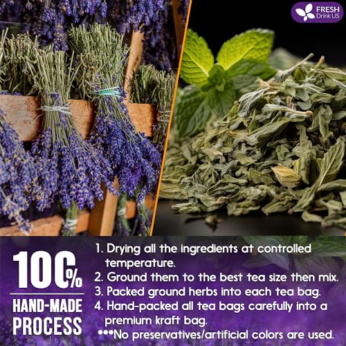 Image of FreshDrinkUS, Premium 75 Tea Bags Lavender Mint Tea, 100% Natural, Blend of Lavender, Peppermint, Sage and Licorice. Made with Natural Material Tea Bags. No Sugar, No Caffeine, Vegan.