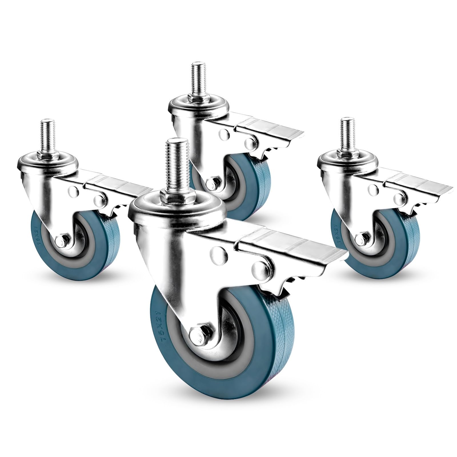 GYRAZXS PVC Swivel Cs with Brake 65mm & 75mm Trolley Wheels Noise-Free Transport Rollers Non-Marking Threaded Stem 4 Pack Ideal for Furniture Mobility