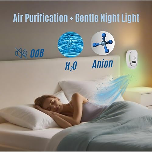Miniatura 4 de Paquete de 4 ionizadores de aire inteligentes para el hogar con luz nocturna, potenciador de aire de iones negativos para dormitorio, cocina,