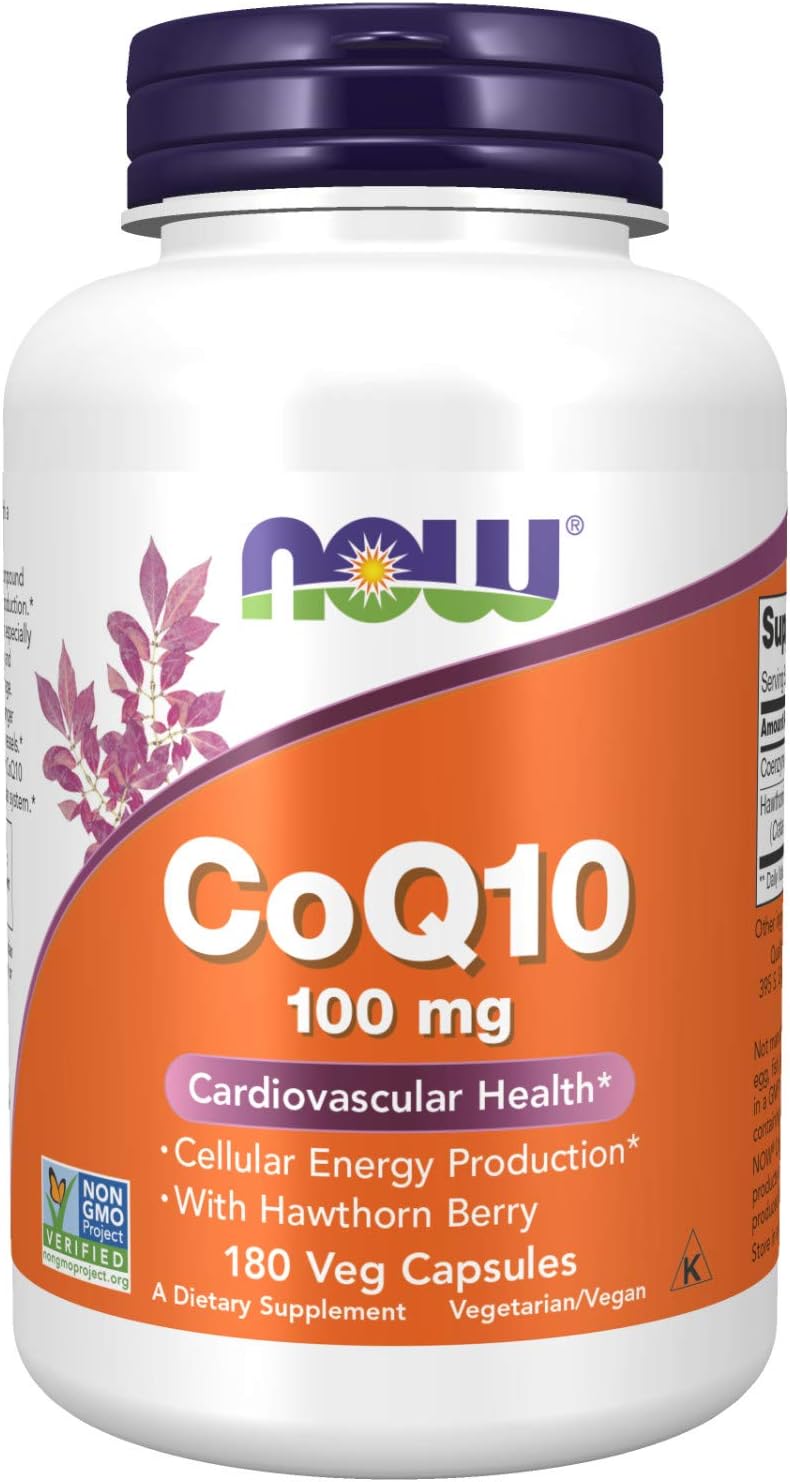 NOW Supplements, CoQ10 100 mg with Hawthorn Berry, Pharmaceutical Grade, All-Trans Form produced by Fermentation, 180 Veg Capsules : Health & Household